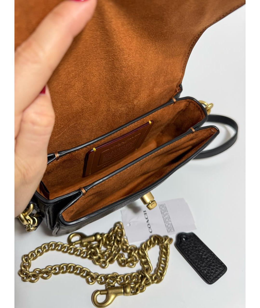 COACH Черная кожаная сумка через плечо, фото 4