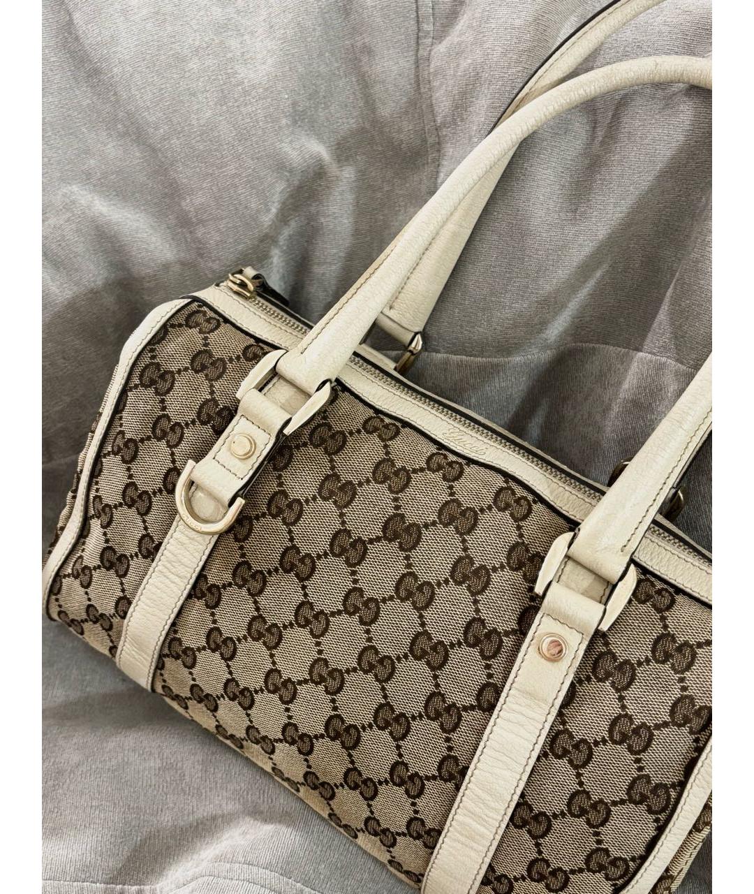 GUCCI Бежевая тканевая сумка с короткими ручками, фото 4