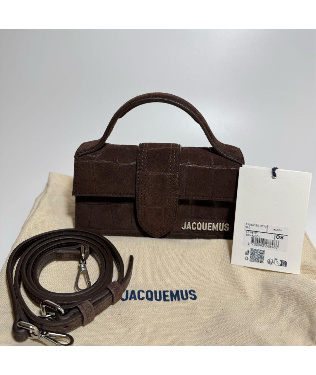 JACQUEMUS Коричневая замшевая сумка с короткими ручками, фото 5