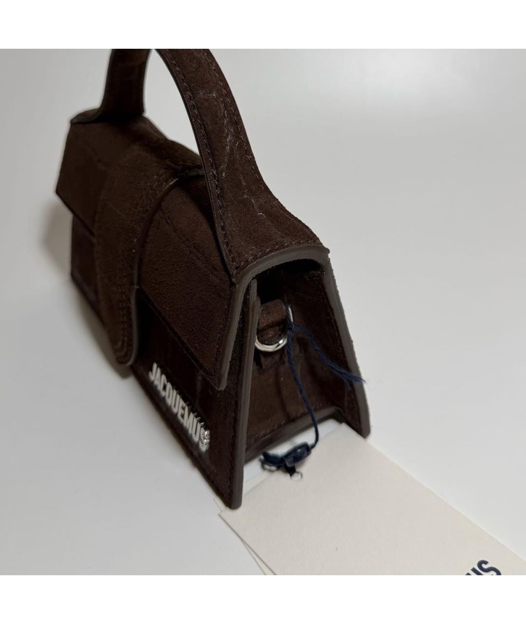 JACQUEMUS Коричневая замшевая сумка с короткими ручками, фото 2