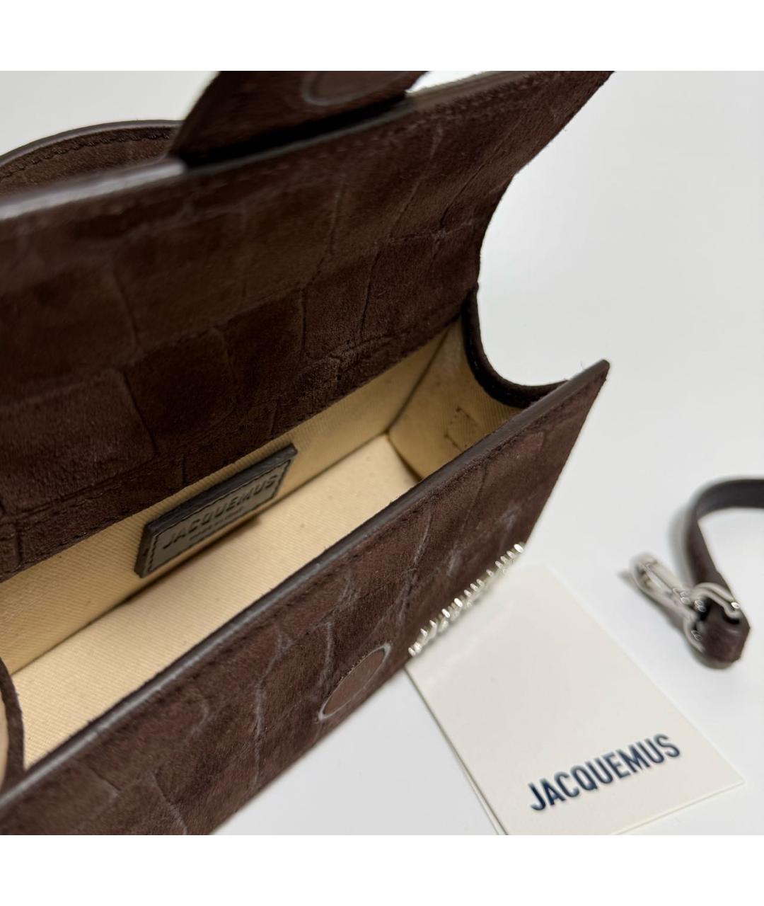 JACQUEMUS Коричневая замшевая сумка с короткими ручками, фото 4