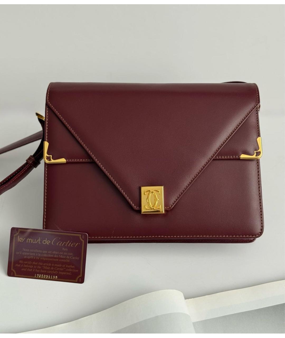 CARTIER Бордовая кожаная сумка через плечо, фото 2