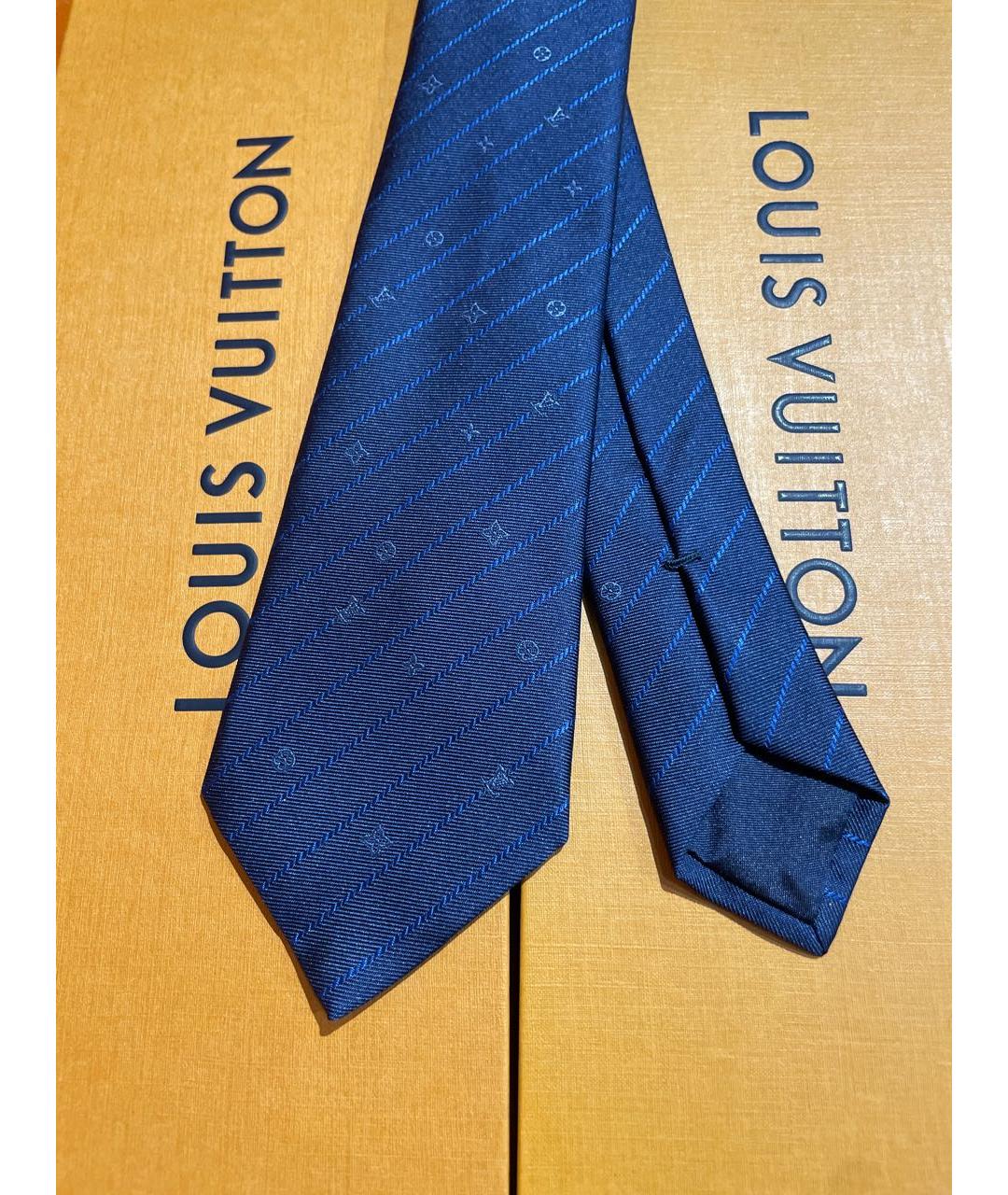 LOUIS VUITTON Темно-синий шелковый галстук, фото 2