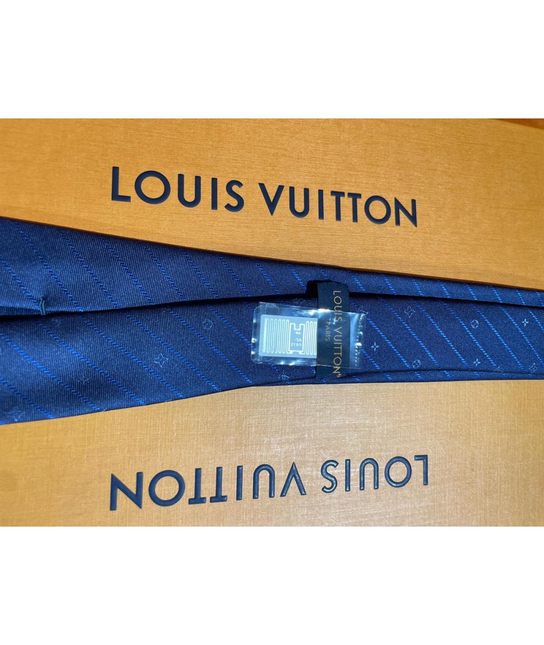 LOUIS VUITTON Темно-синий шелковый галстук, фото 3