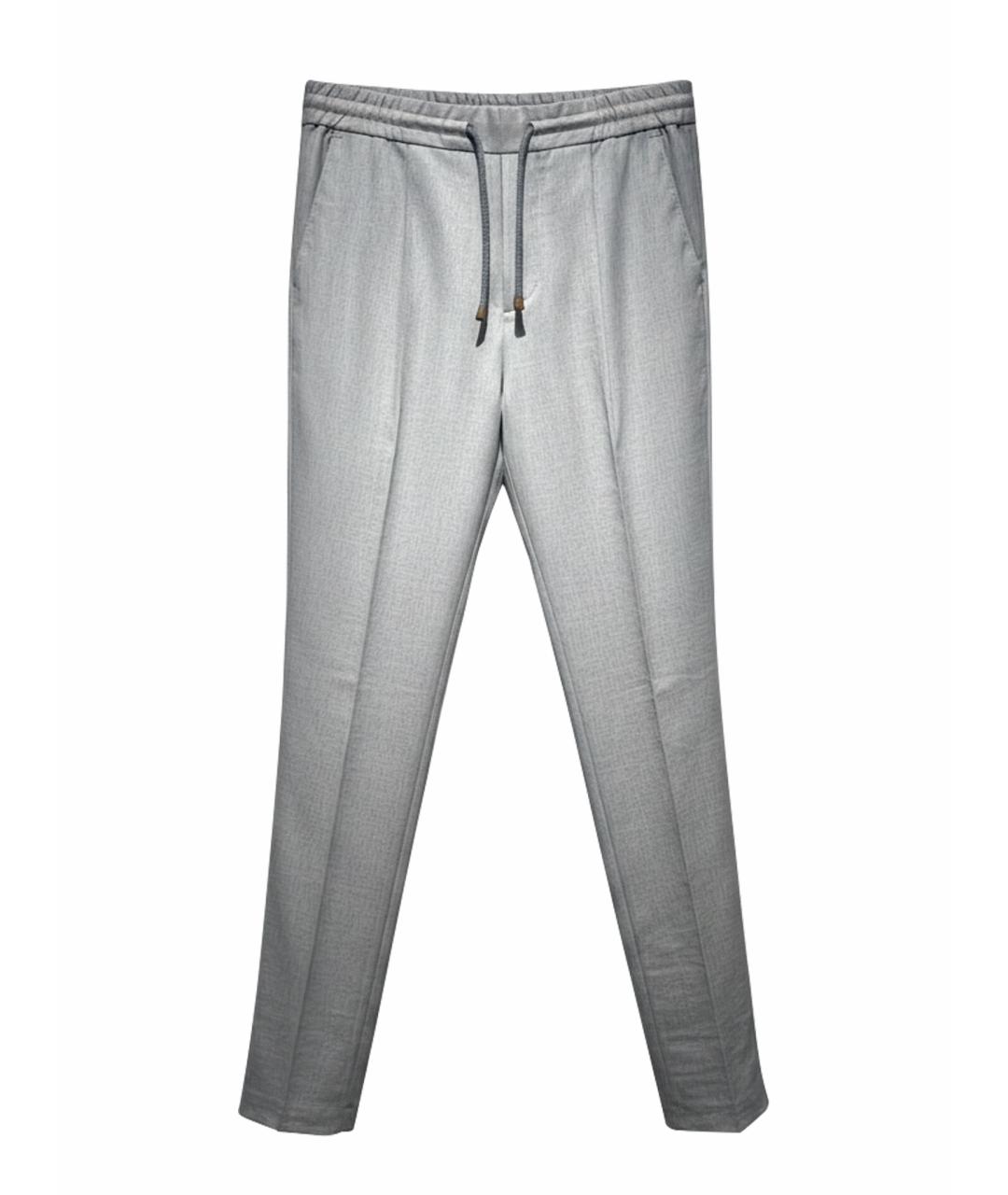 BRUNELLO CUCINELLI Серые шерстяные классические брюки, фото 1