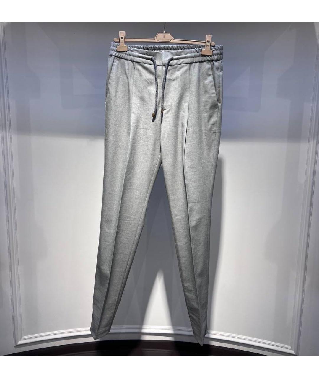 BRUNELLO CUCINELLI Серые шерстяные классические брюки, фото 3