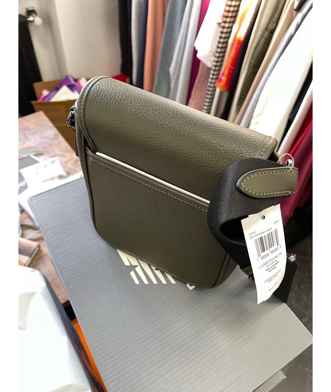 COACH Зеленая кожаная барсетка, фото 8