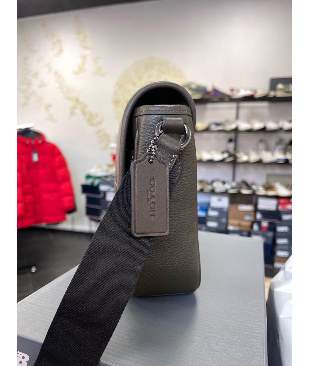 COACH Зеленая кожаная барсетка, фото 4