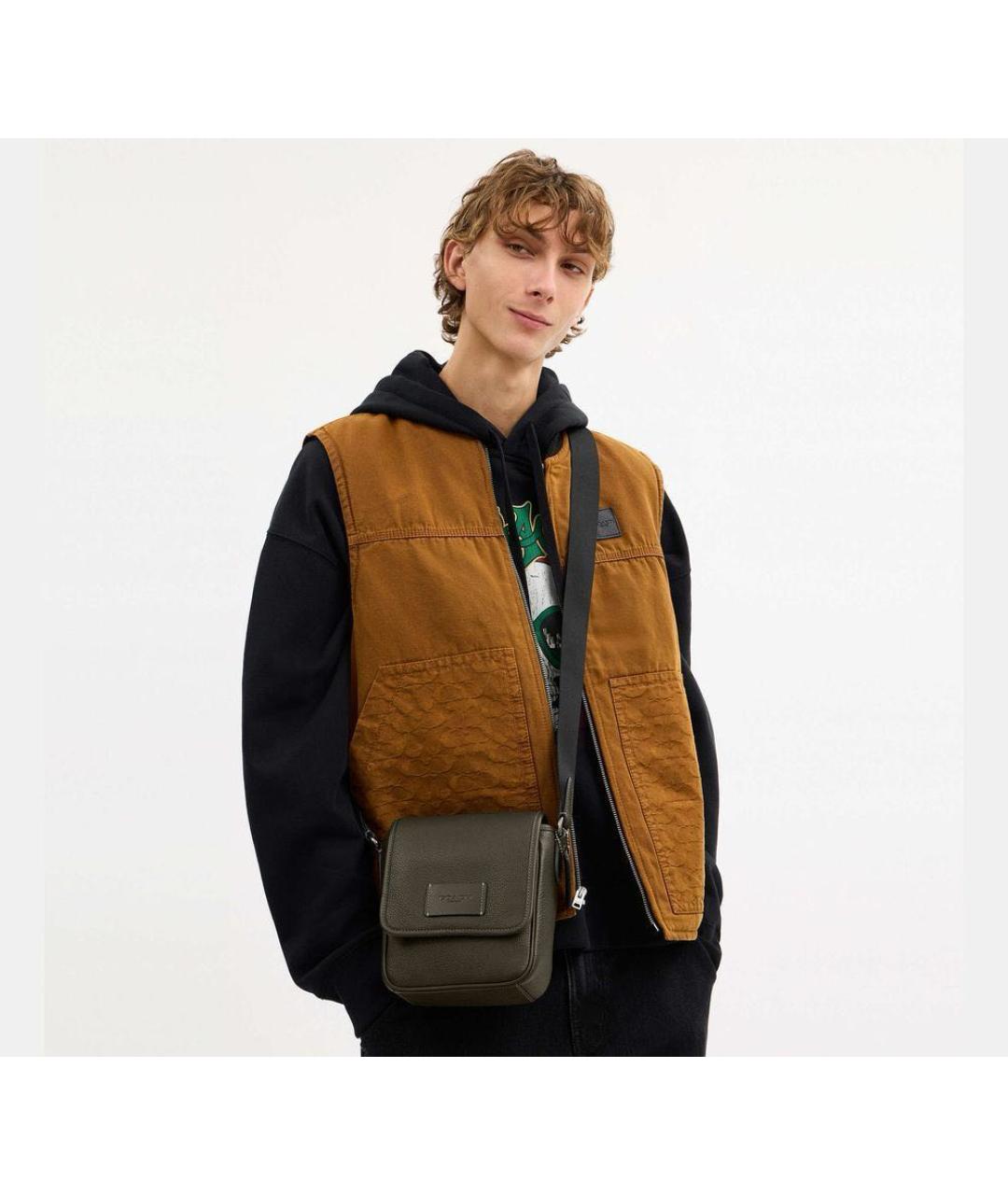 COACH Зеленая кожаная барсетка, фото 2