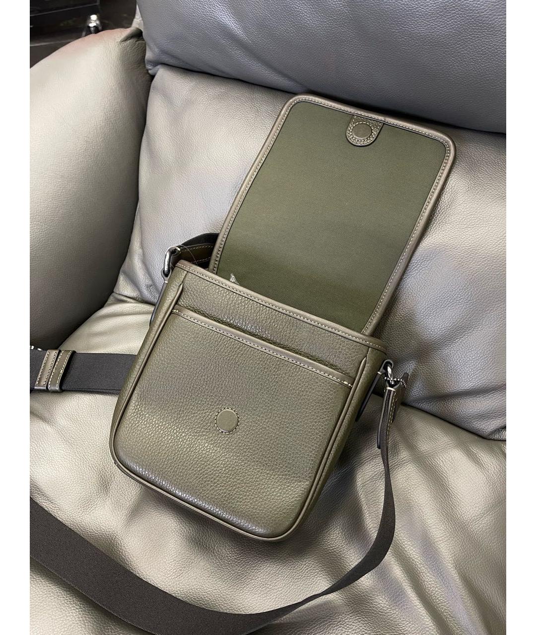 COACH Зеленая кожаная барсетка, фото 7