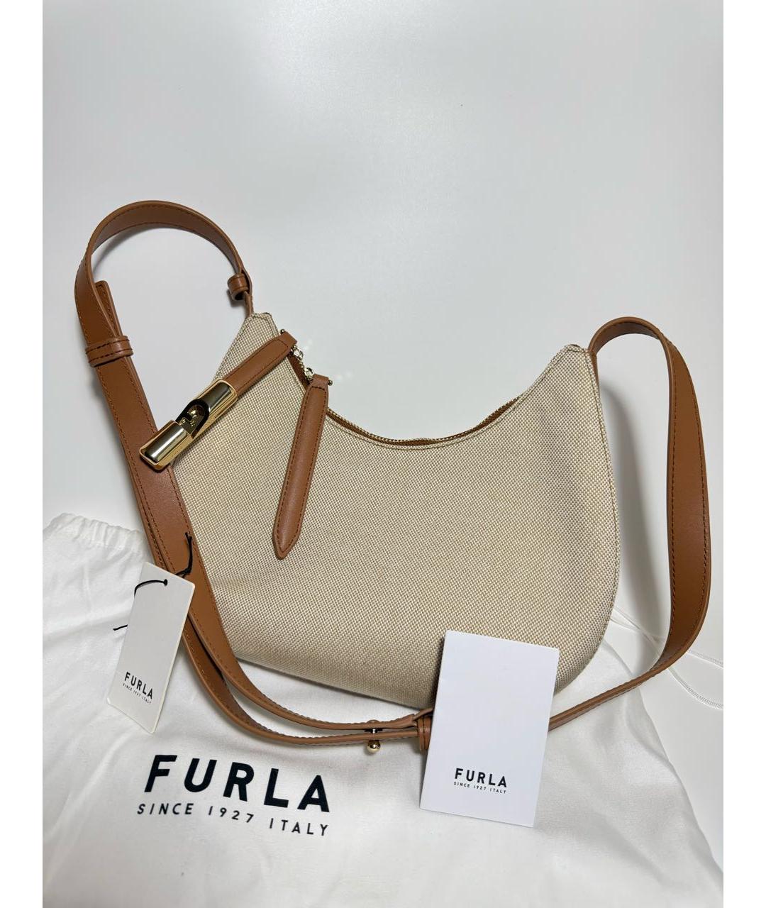 FURLA Бежевая тканевая сумка через плечо, фото 4