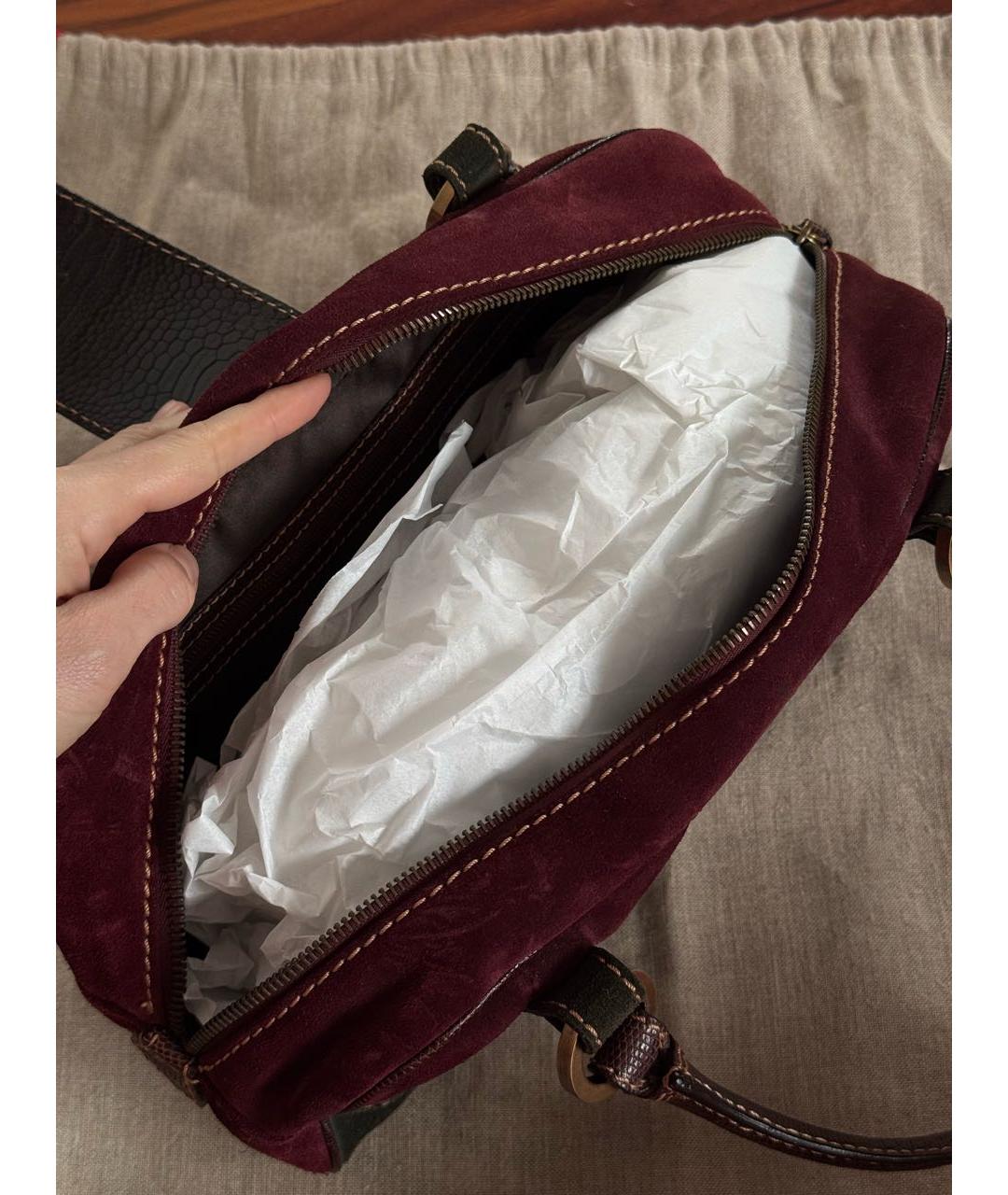 VALENTINO Бордовая замшевая сумка с короткими ручками, фото 7