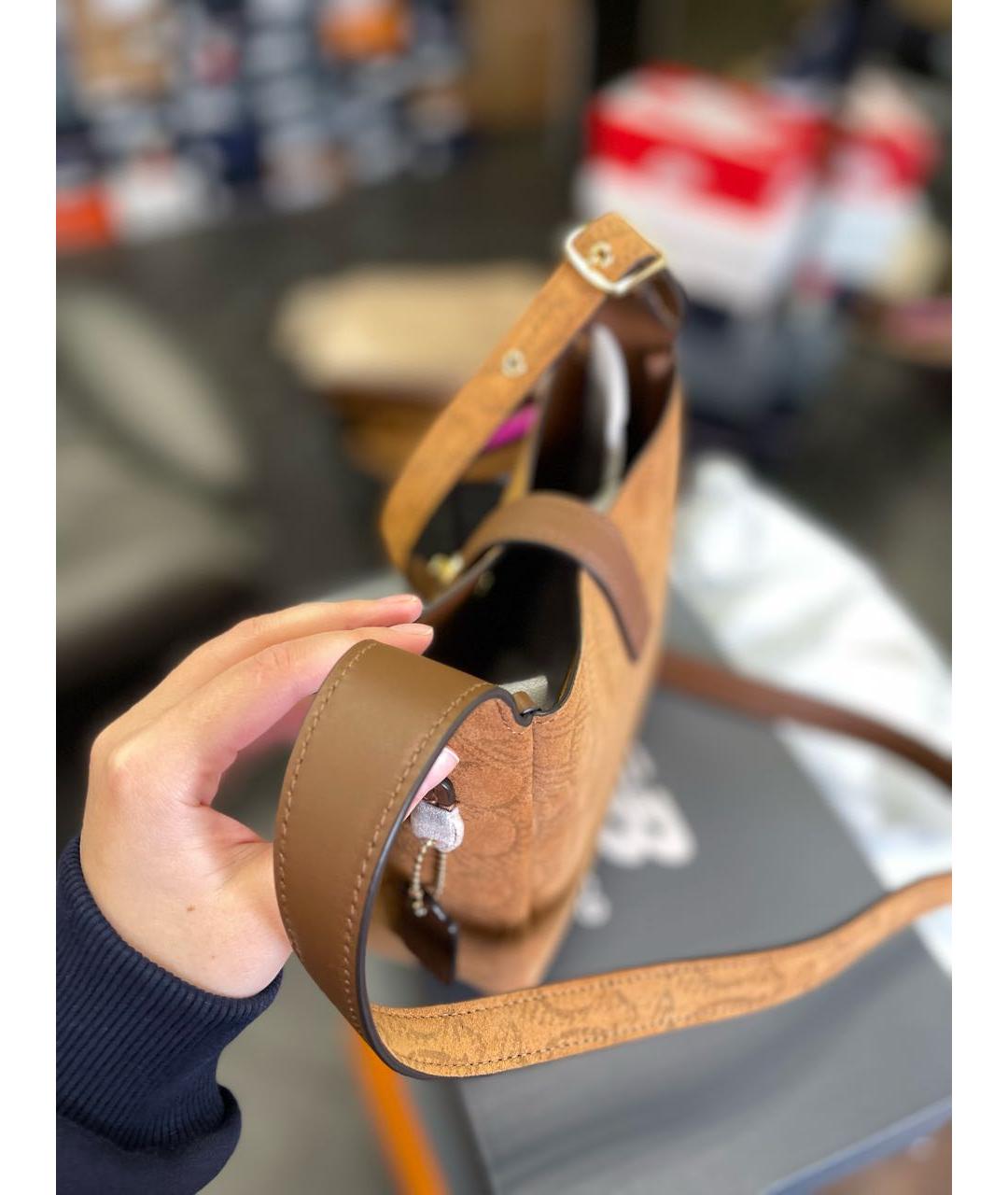 COACH Коричневая замшевая сумка через плечо, фото 4