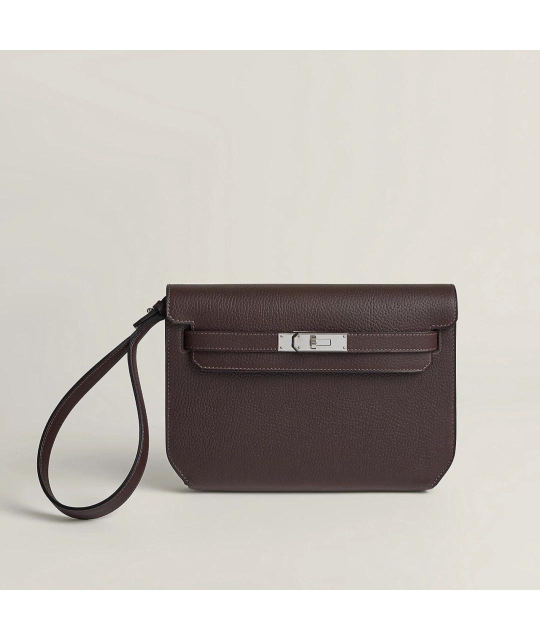 HERMES Черная кожаная барсетка, фото 5