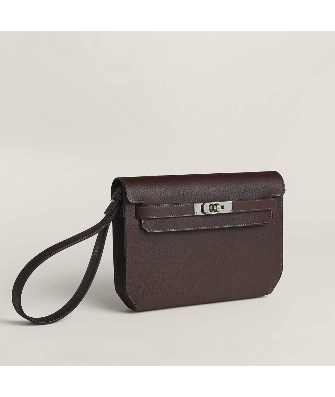 HERMES Черная кожаная барсетка, фото 3