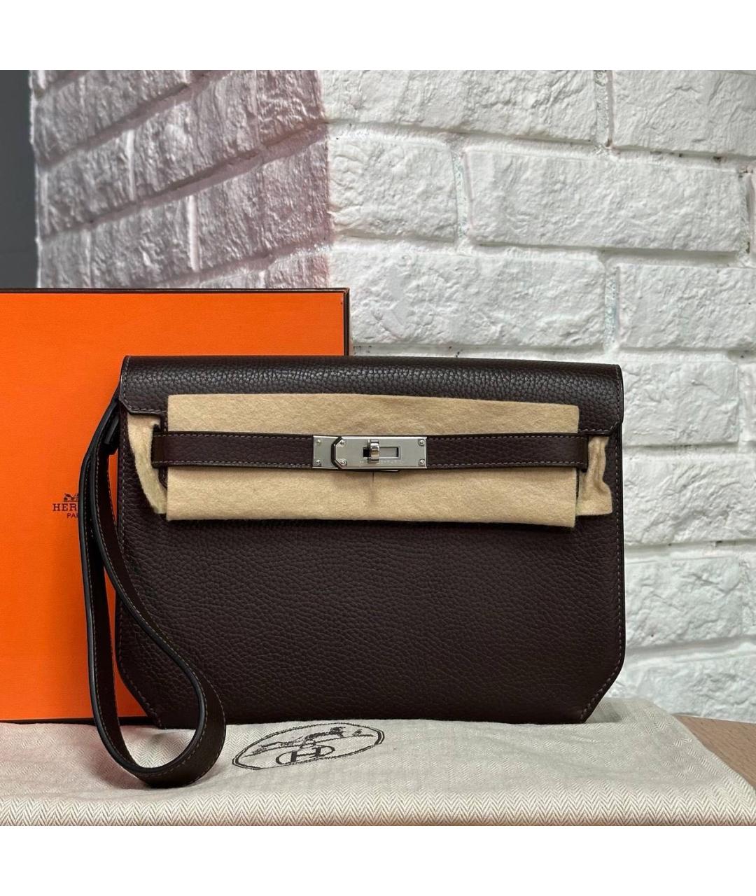 HERMES Черная кожаная барсетка, фото 2