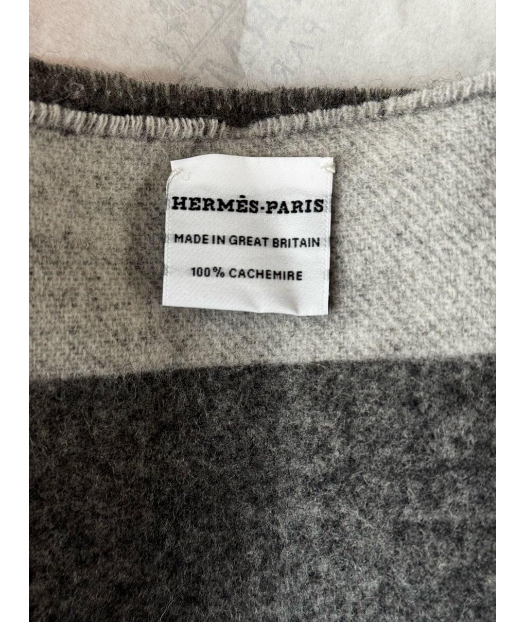 HERMES Серый кашемировый шарф, фото 5