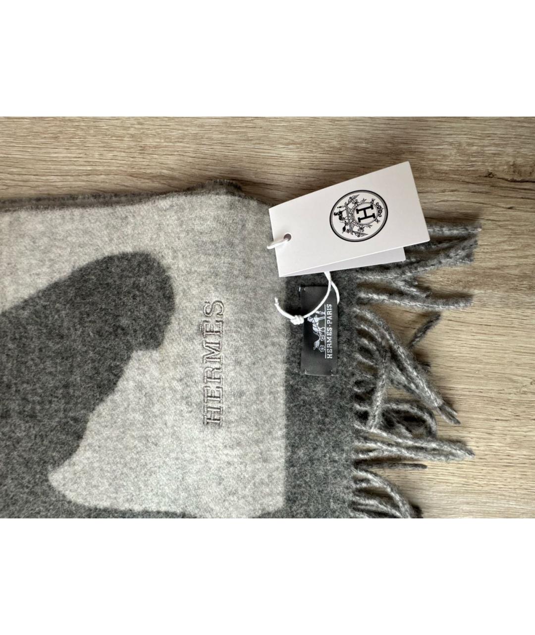 HERMES Серый кашемировый шарф, фото 3