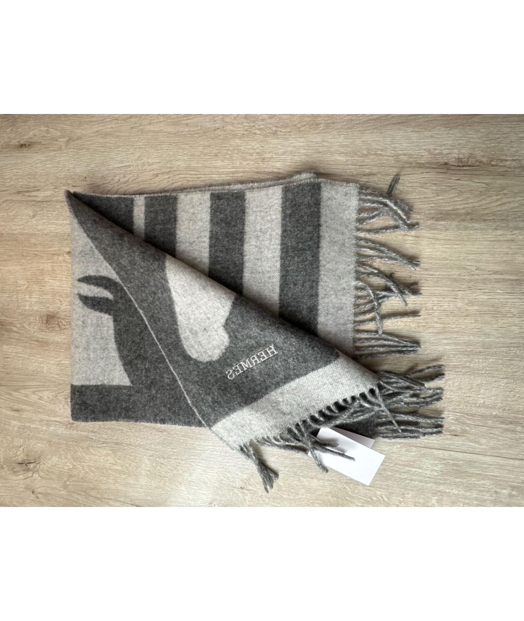 HERMES Серый кашемировый шарф, фото 2