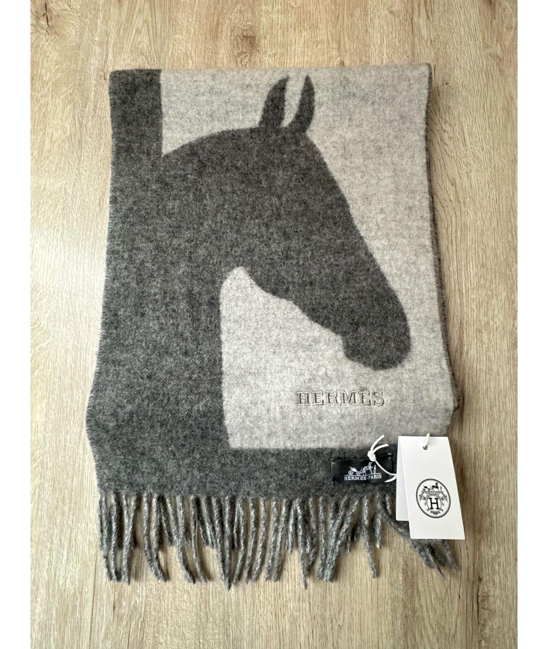 HERMES Серый кашемировый шарф, фото 7