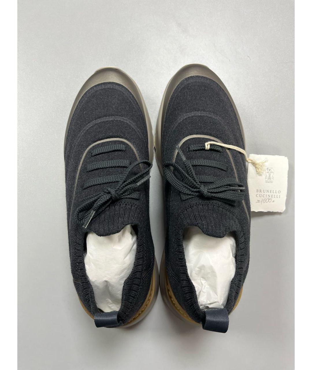 BRUNELLO CUCINELLI Антрацитовые текстильные низкие кроссовки / кеды, фото 3
