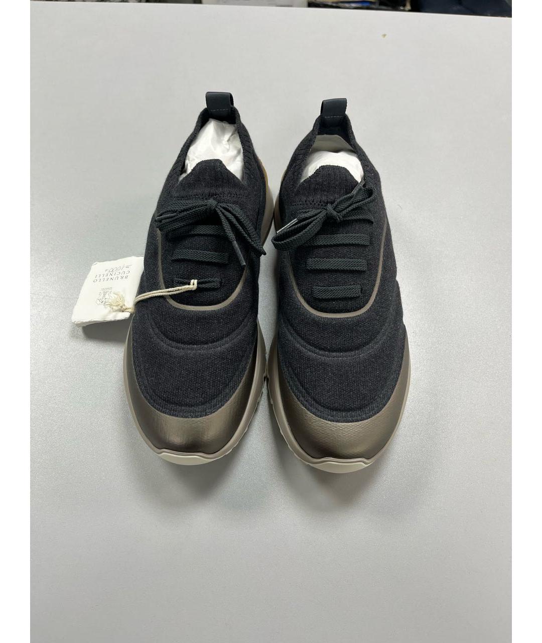 BRUNELLO CUCINELLI Антрацитовые текстильные низкие кроссовки / кеды, фото 2