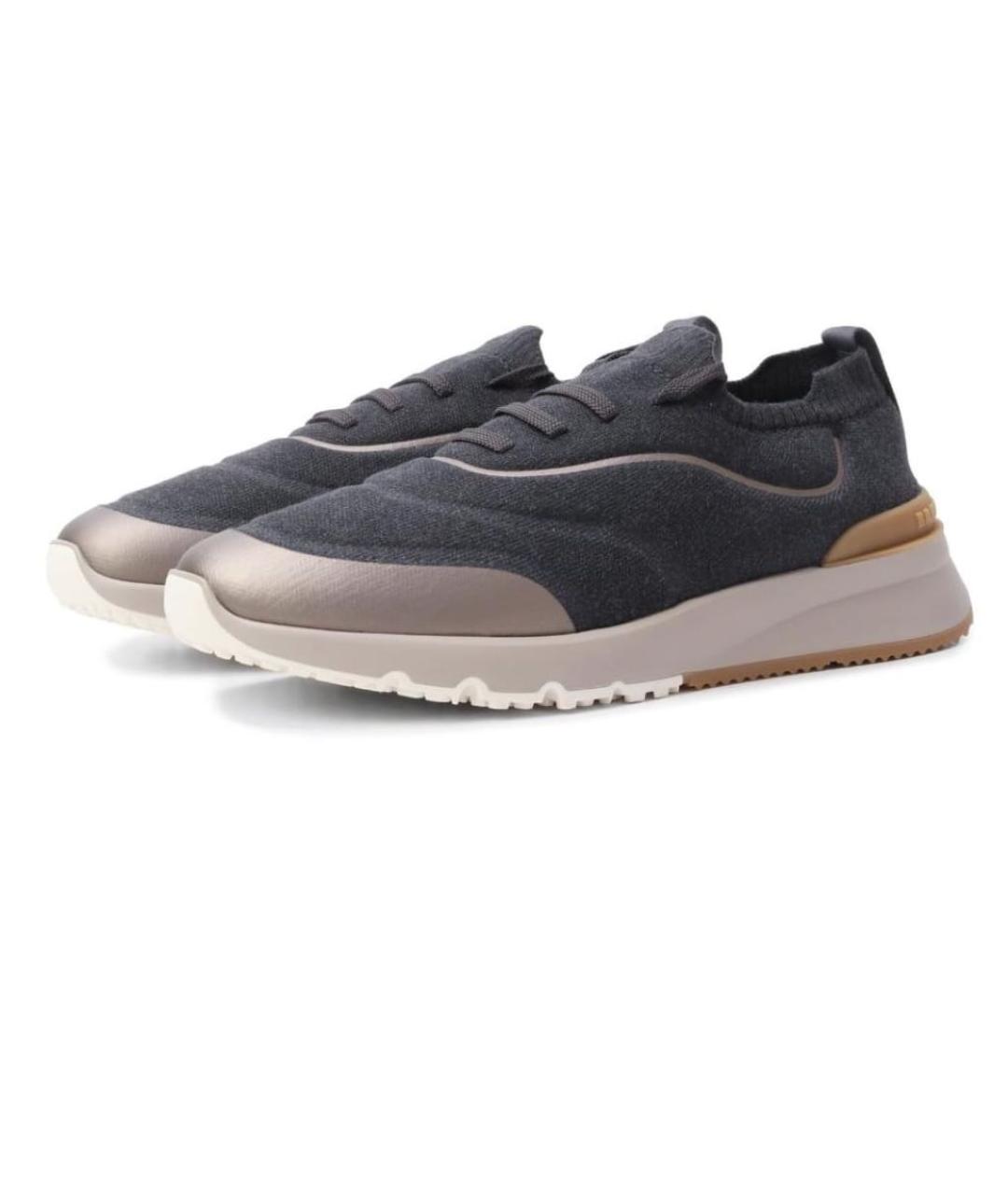 BRUNELLO CUCINELLI Антрацитовые текстильные низкие кроссовки / кеды, фото 5