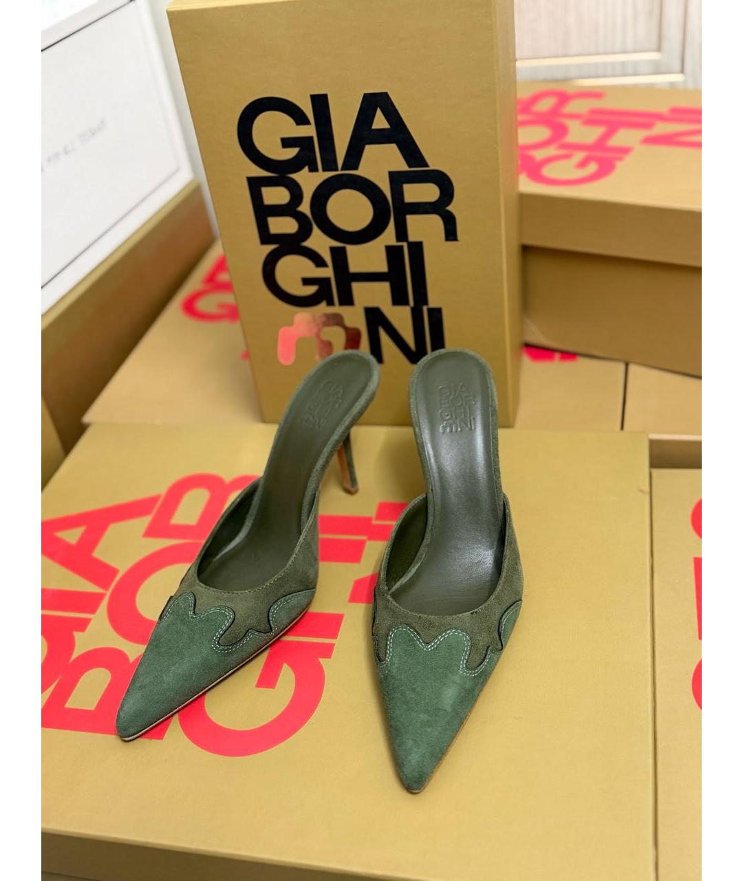 GIABORGHINI Хаки замшевые мюли, фото 2