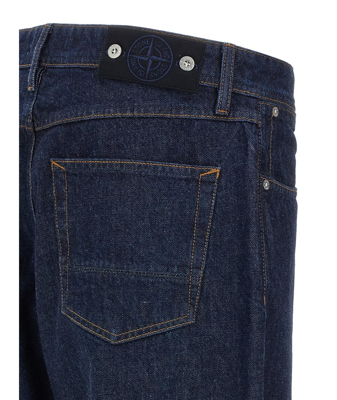 STONE ISLAND Темно-синие хлопковые прямые джинсы, фото 3