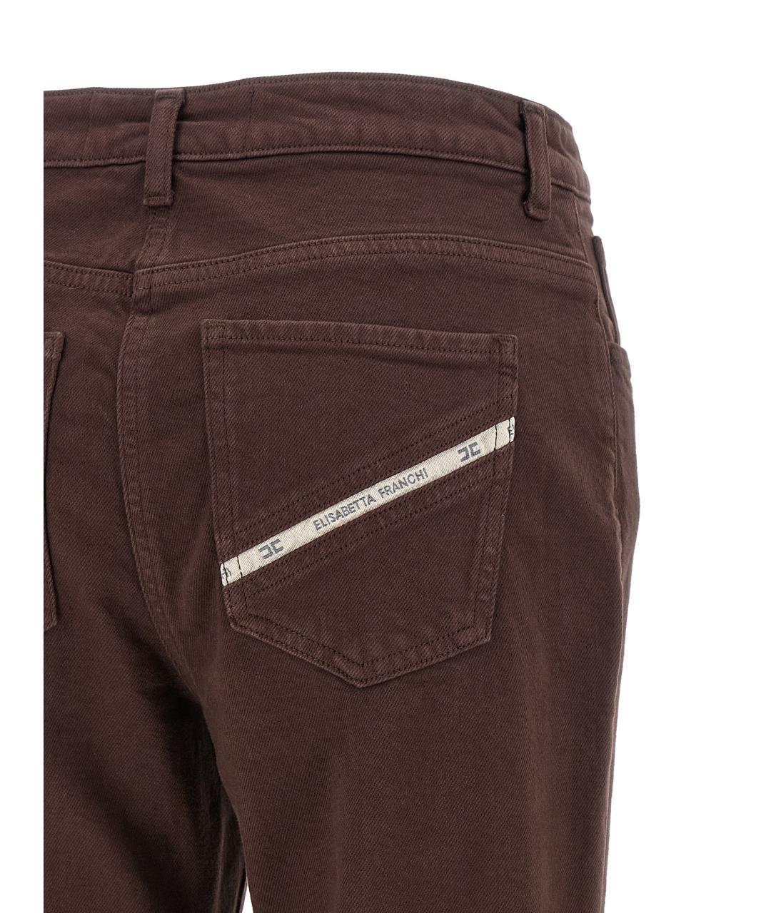 ELISABETTA FRANCHI Коричневые хлопковые прямые джинсы, фото 4