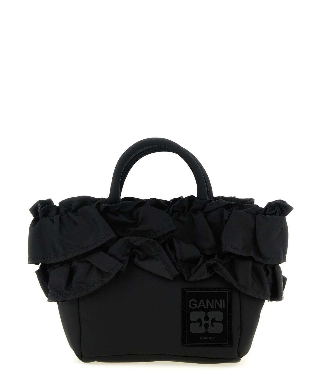 GANNI Черная тканевая сумка с короткими ручками, фото 1