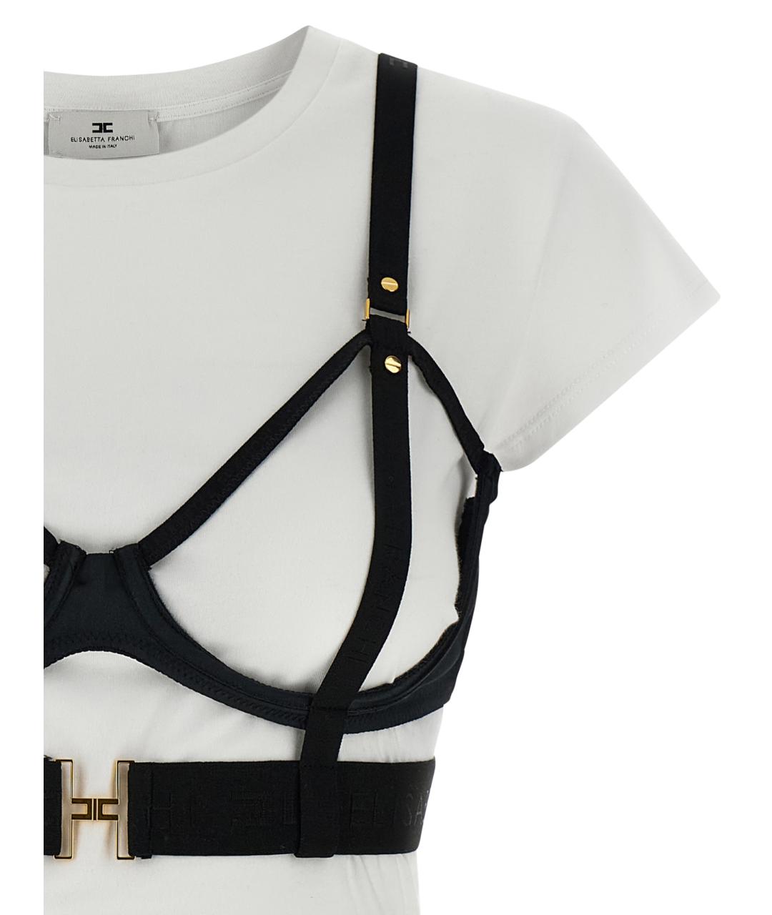 ELISABETTA FRANCHI Белая хлопковая футболка, фото 3