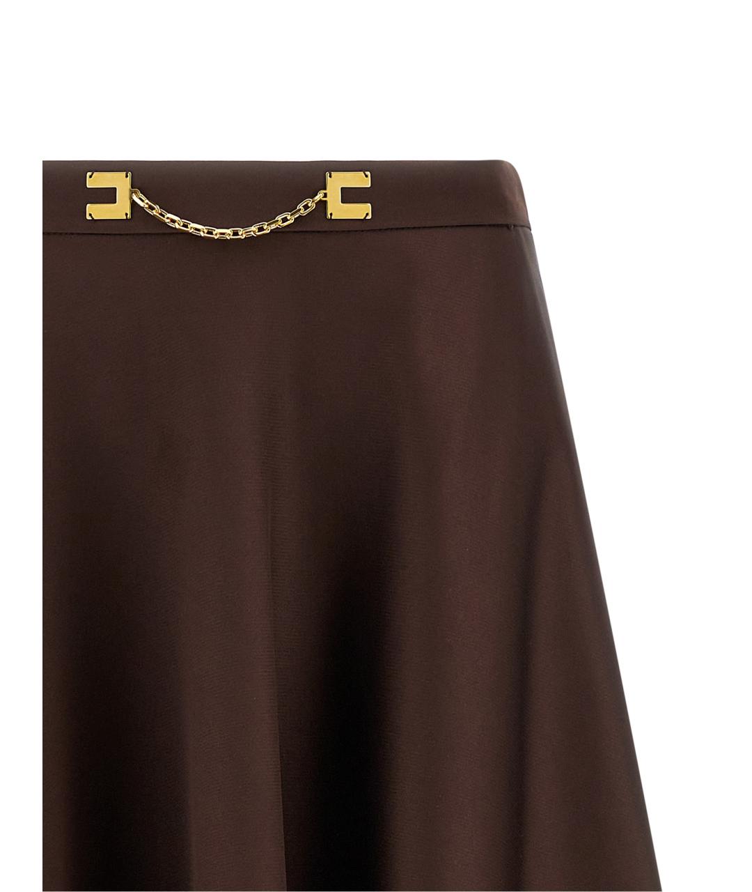 ELISABETTA FRANCHI Коричневая полиэстеровая юбка миди, фото 3