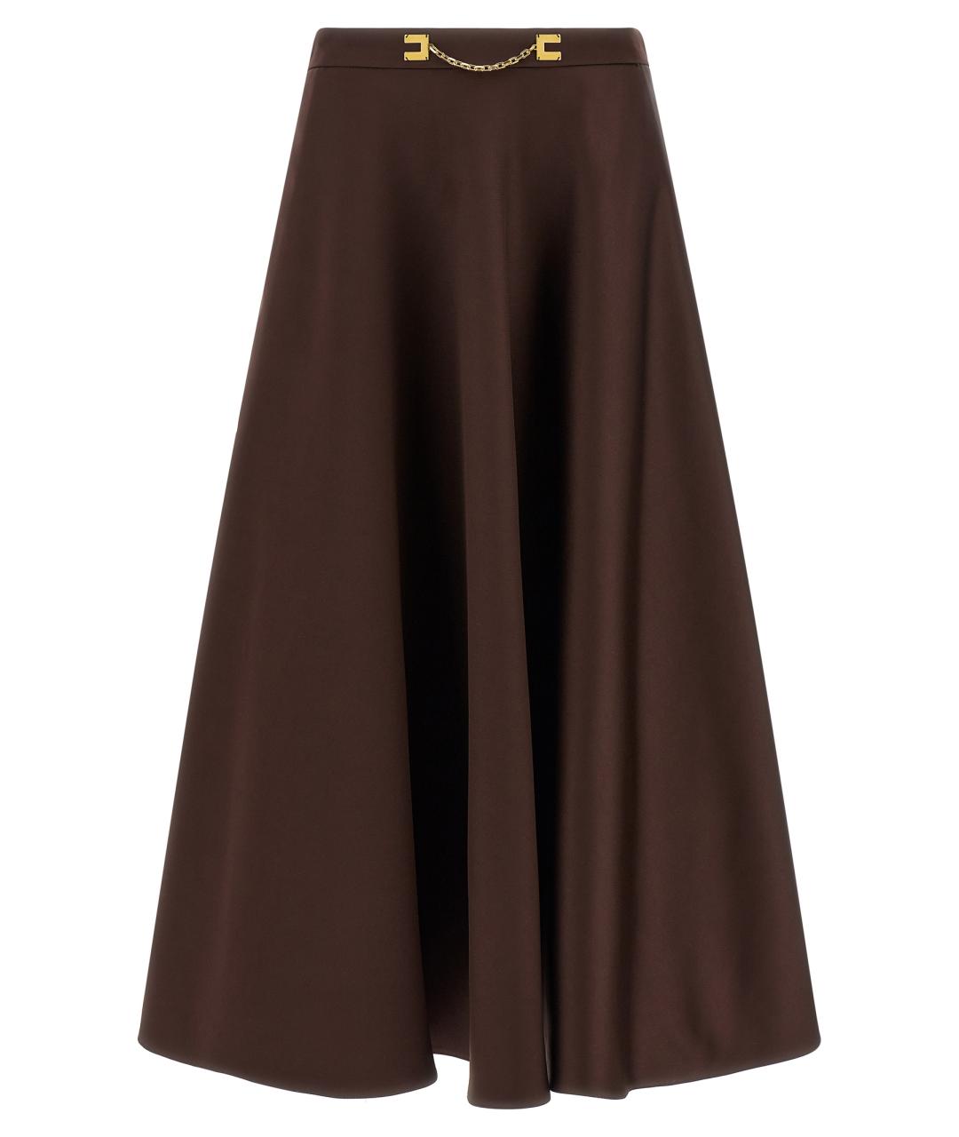 ELISABETTA FRANCHI Коричневая полиэстеровая юбка миди, фото 1