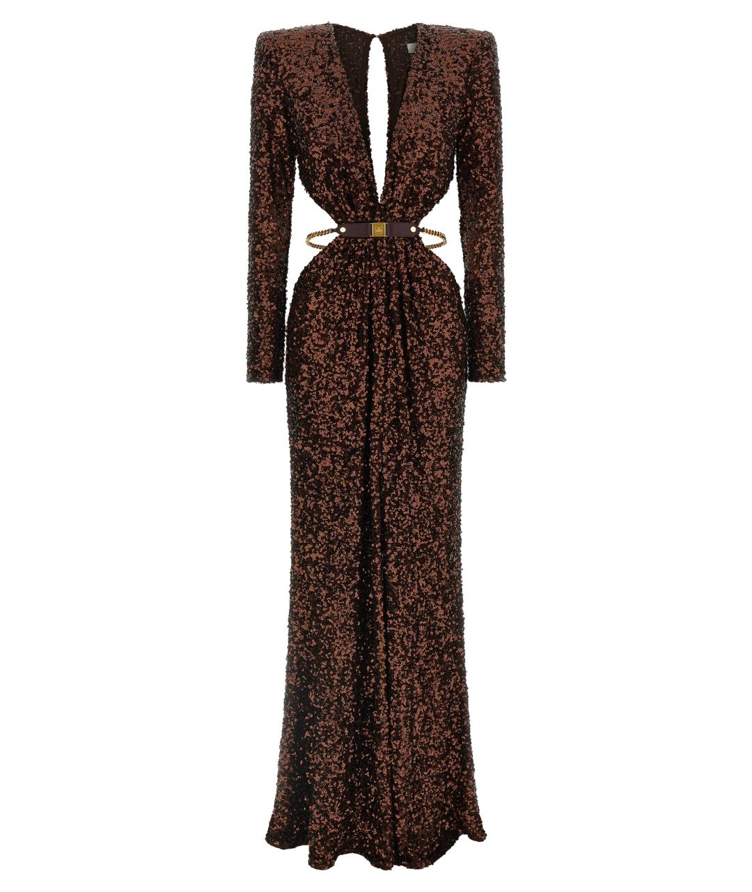 ELISABETTA FRANCHI Коричневое полиэстеровое вечернее платье, фото 1