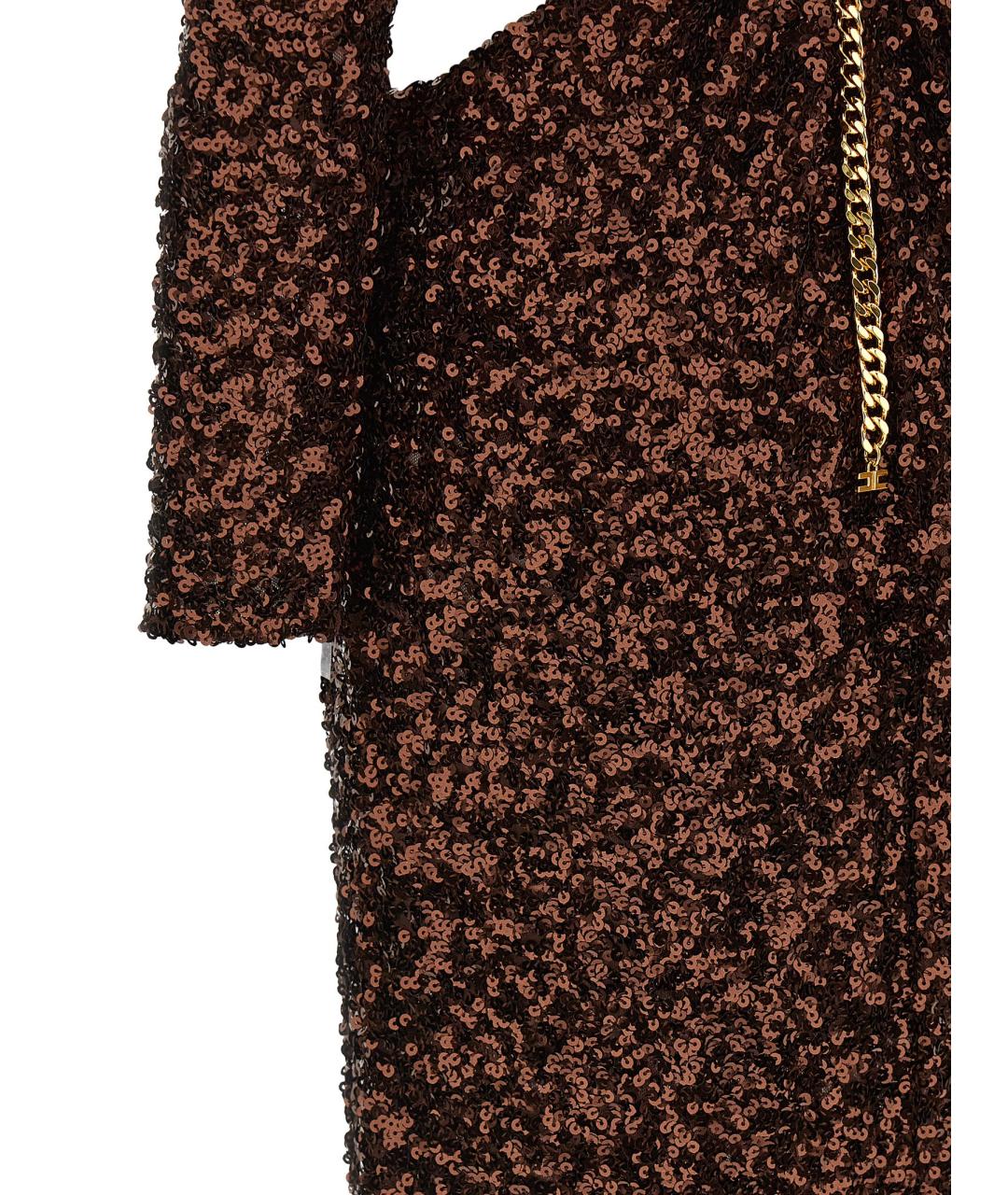 ELISABETTA FRANCHI Коричневое полиэстеровое вечернее платье, фото 4