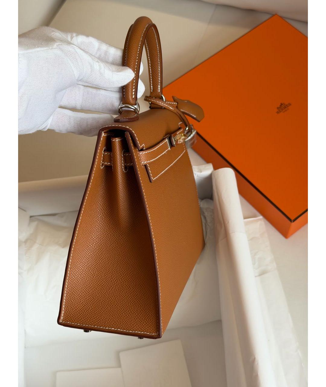 HERMES Коричневая кожаная сумка с короткими ручками, фото 4
