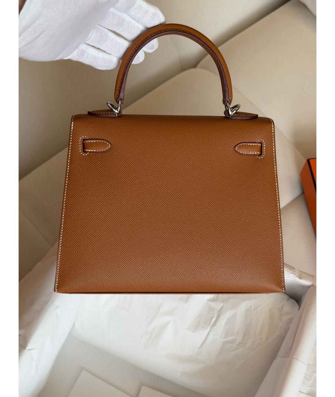 HERMES Коричневая кожаная сумка с короткими ручками, фото 5