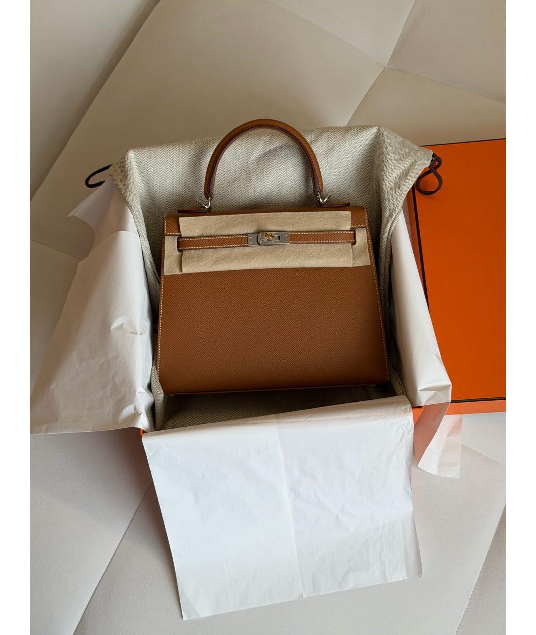 HERMES Коричневая кожаная сумка с короткими ручками, фото 2