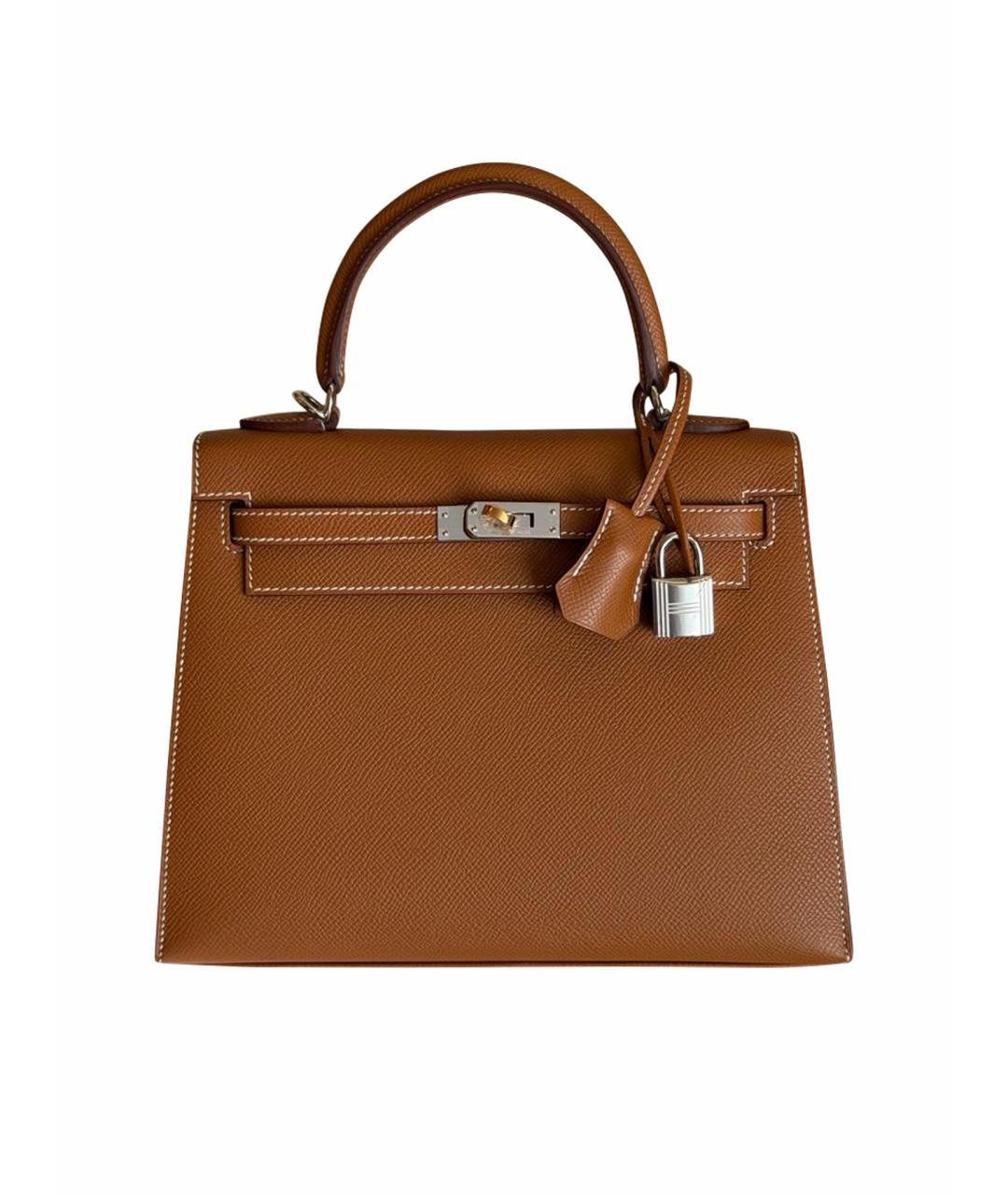 HERMES Коричневая кожаная сумка с короткими ручками, фото 1