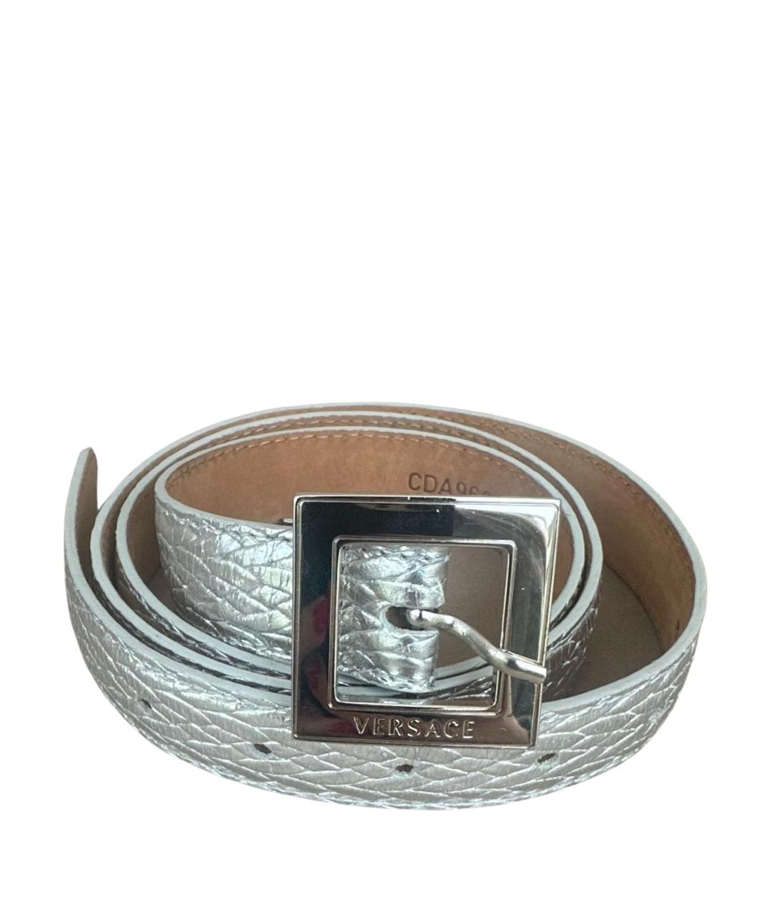 VERSACE Серебрянный кожаный ремень, фото 1