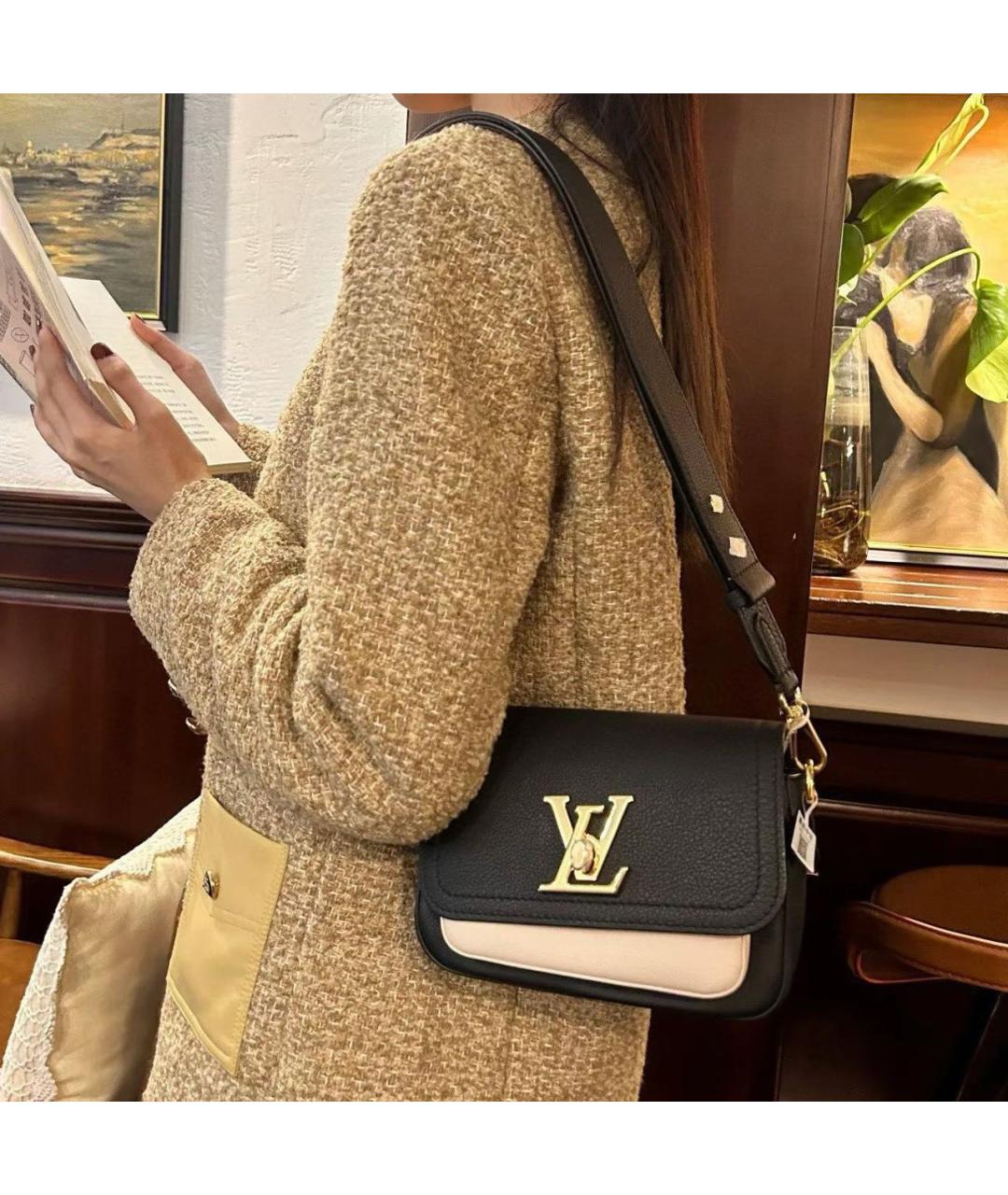 LOUIS VUITTON Черная кожаная сумка через плечо, фото 7