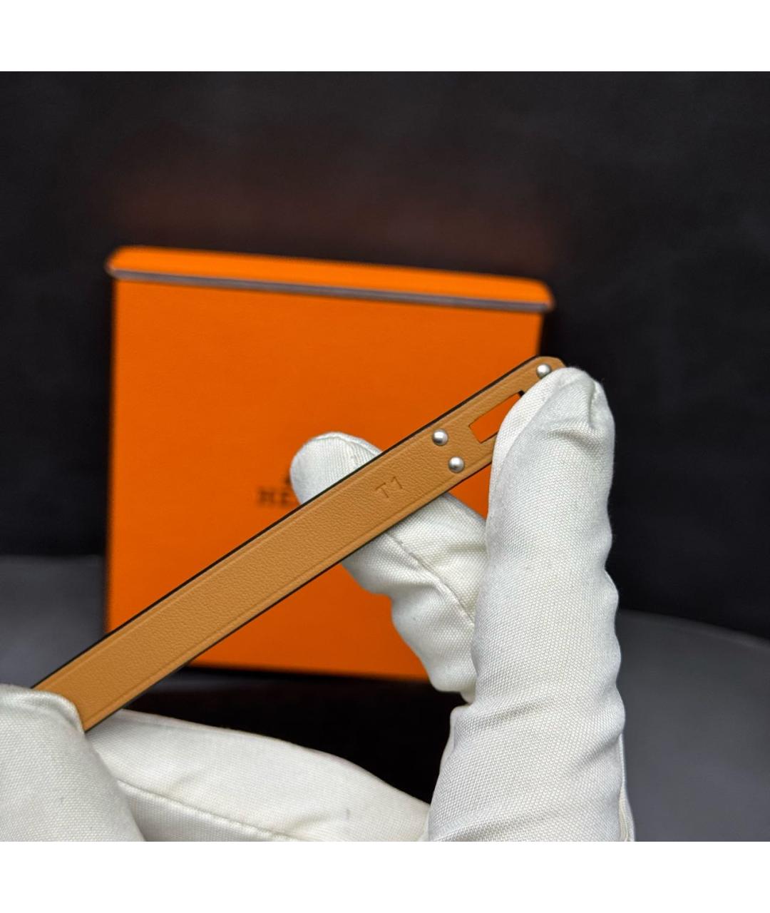 HERMES Черный кожаный браслет, фото 4