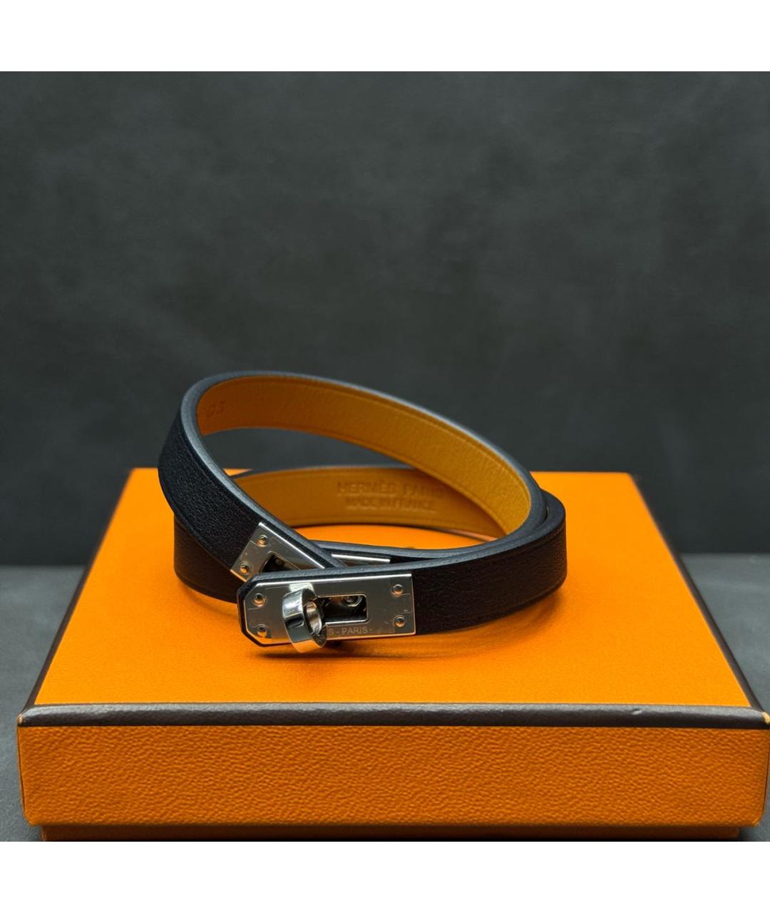 HERMES Черный кожаный браслет, фото 7