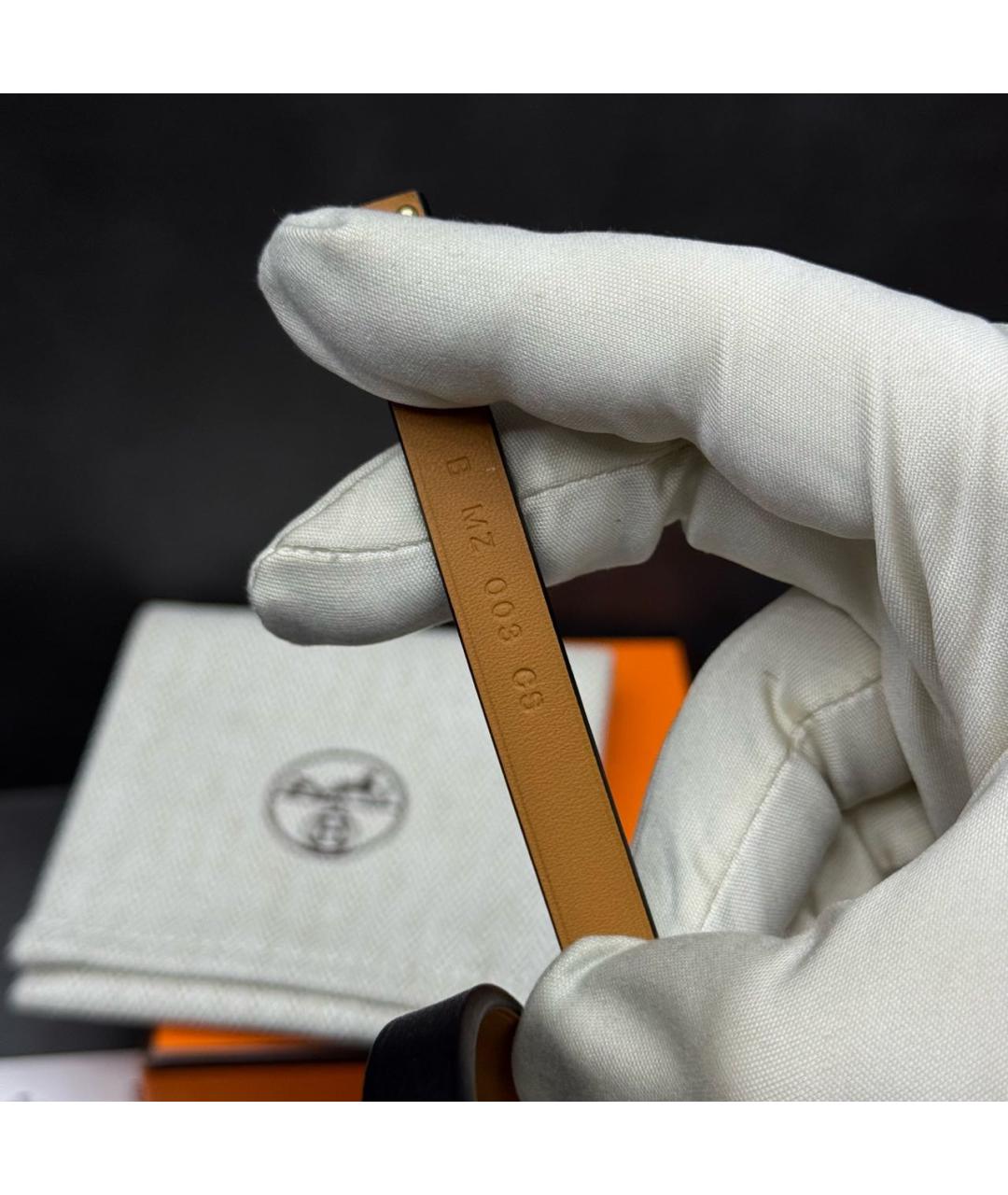 HERMES Черный кожаный браслет, фото 5