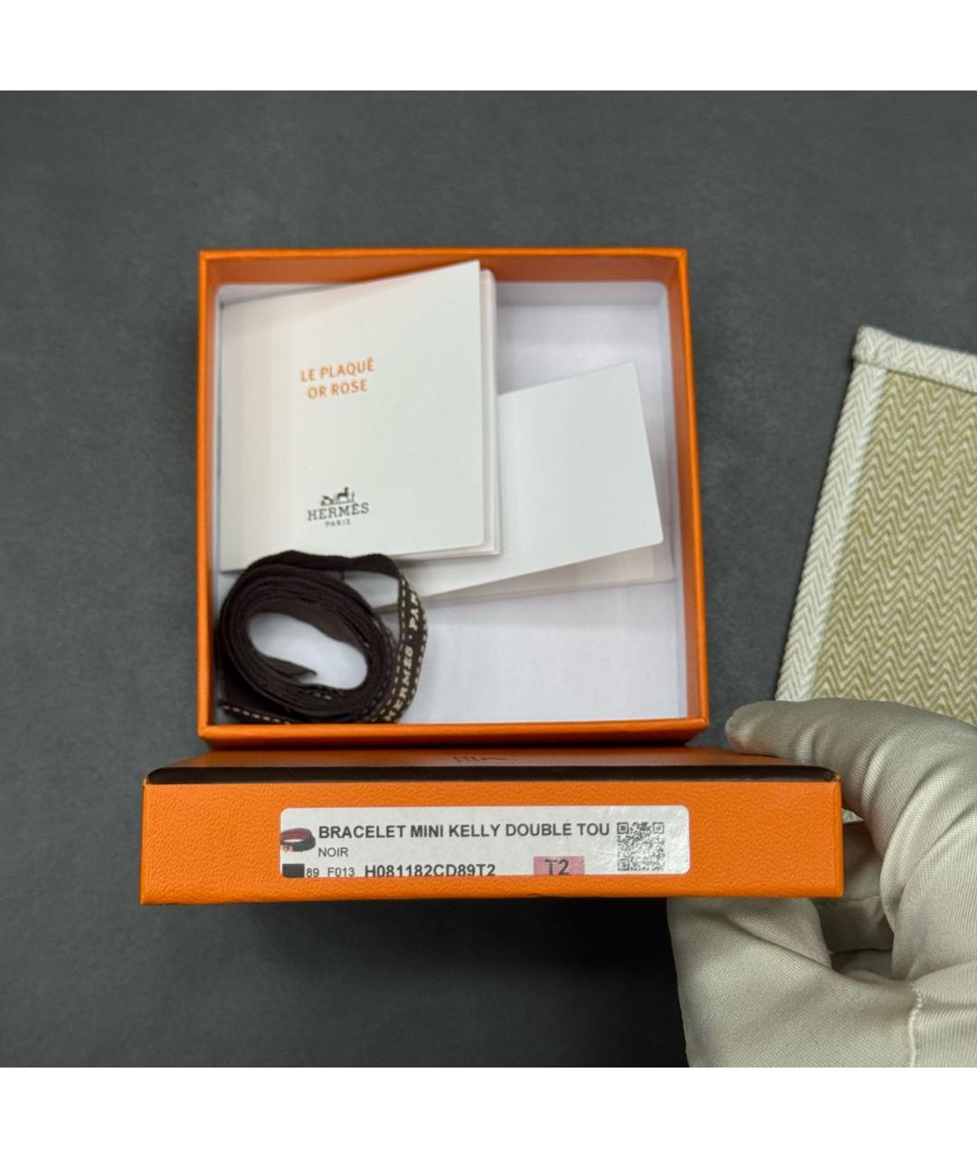 HERMES Черный кожаный браслет, фото 8