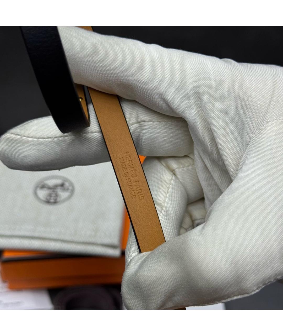 HERMES Черный кожаный браслет, фото 6