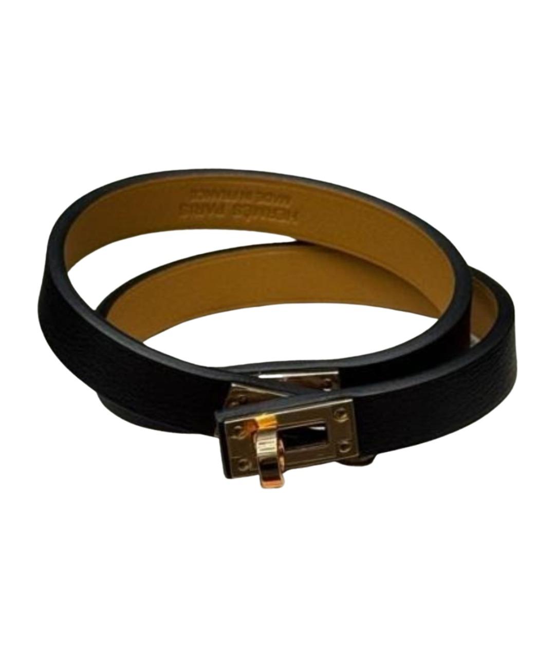 HERMES Черный кожаный браслет, фото 1