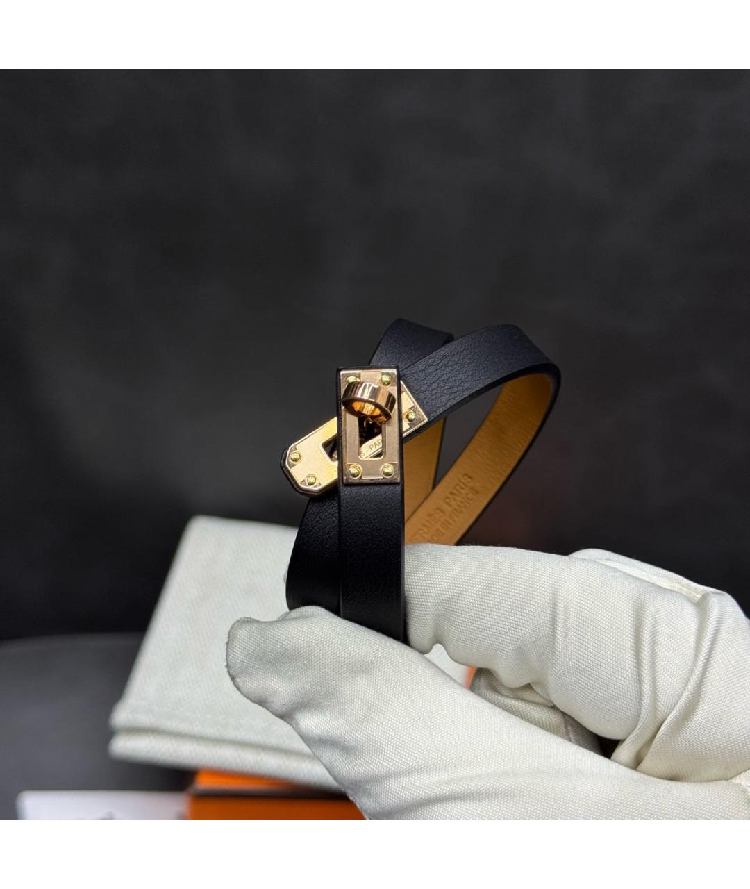 HERMES Черный кожаный браслет, фото 3