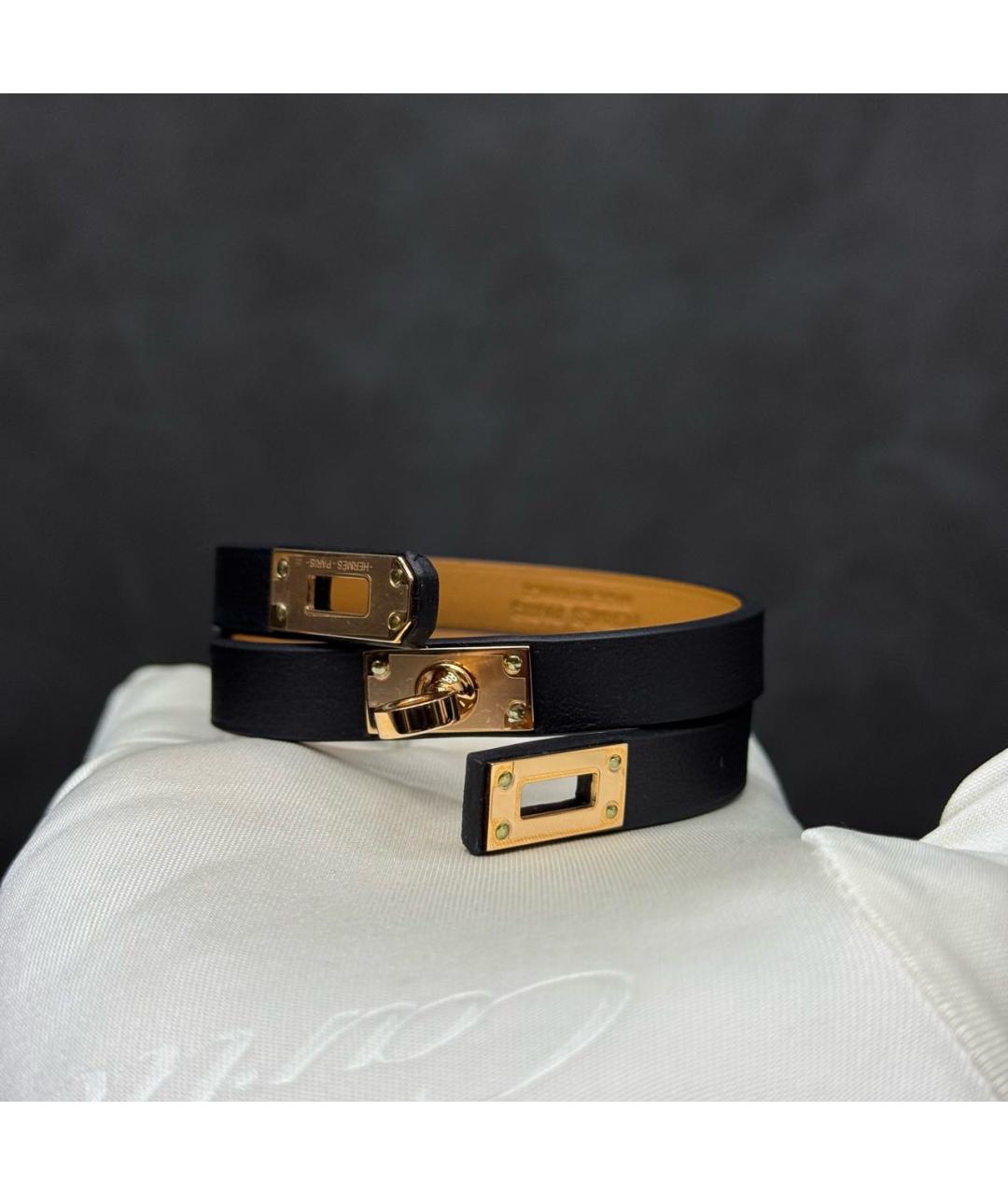 HERMES Черный кожаный браслет, фото 2